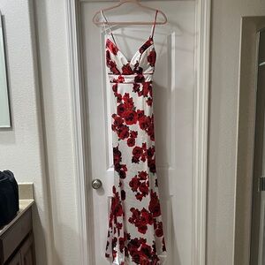 Teeze Me Red Floral White Prom Dress